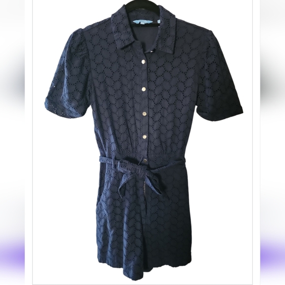 Draper James Romper Navy Blue Eyelette Gold Buttons Small Coquette Coastal Prep - Picture 7 of 11